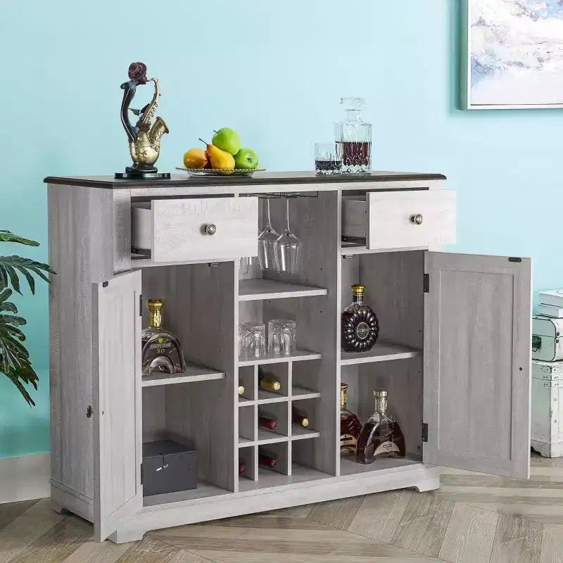 47" Wood Bar Cabinet with Brushed Nickel Knobs
