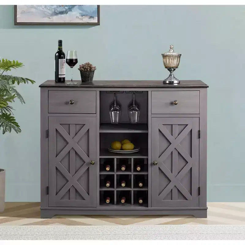 47" Wood Bar Cabinet with Brushed Nickel Knobs