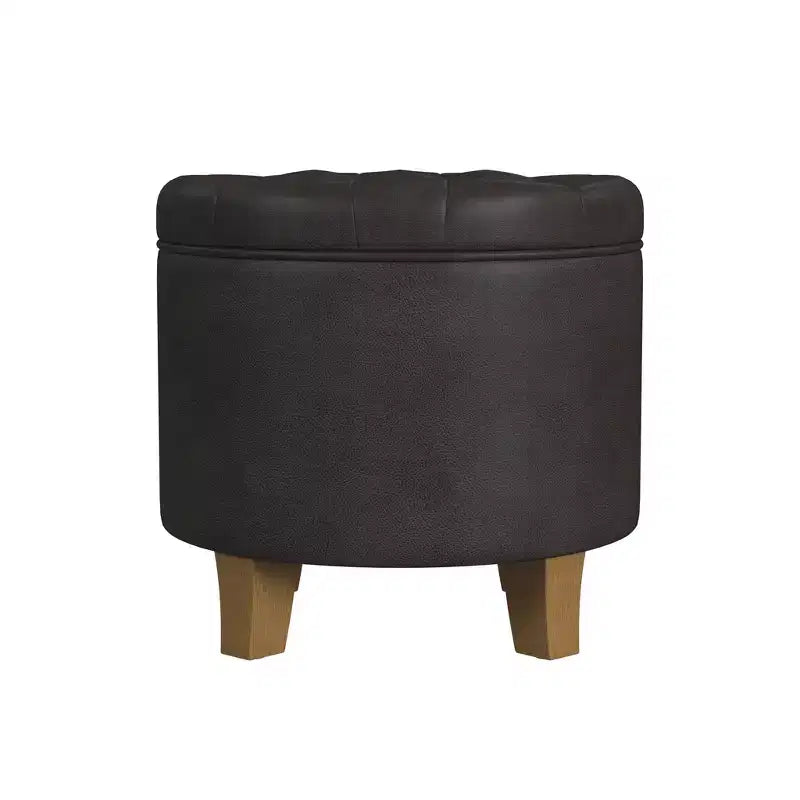 Round Tufted Storage Ottoman, Faux Leather