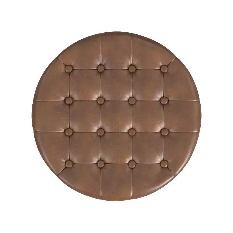 Round Tufted Storage Ottoman, Faux Leather