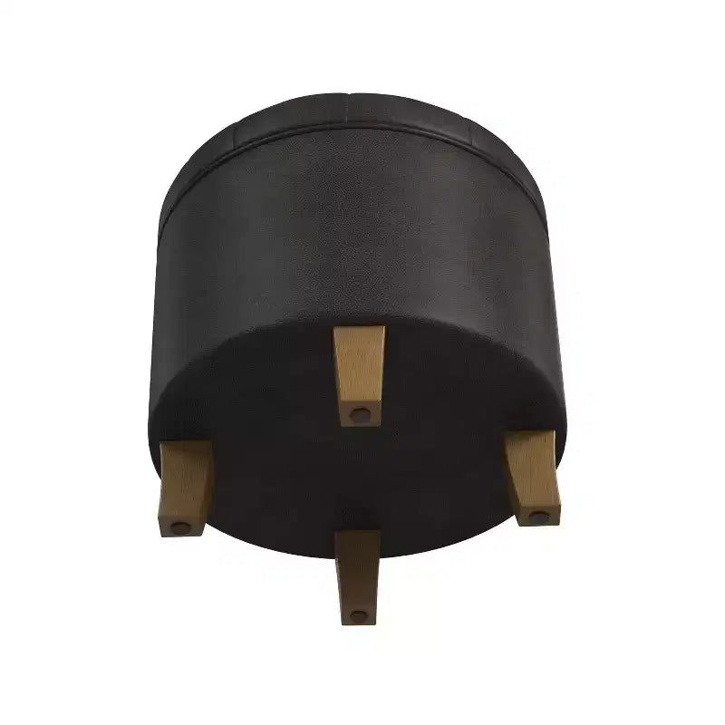 Round Tufted Storage Ottoman, Faux Leather
