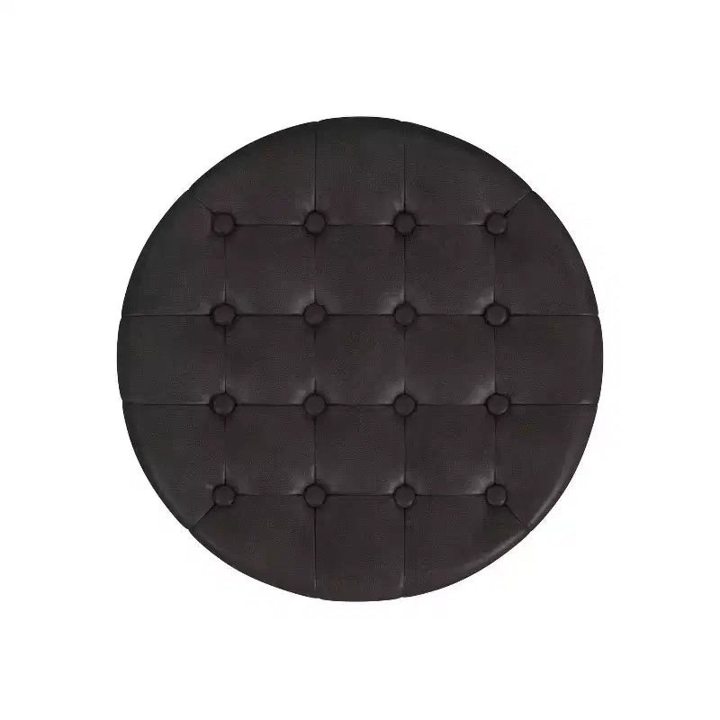 Round Tufted Storage Ottoman, Faux Leather