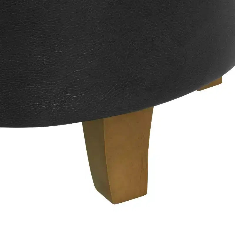 Round Tufted Storage Ottoman, Faux Leather