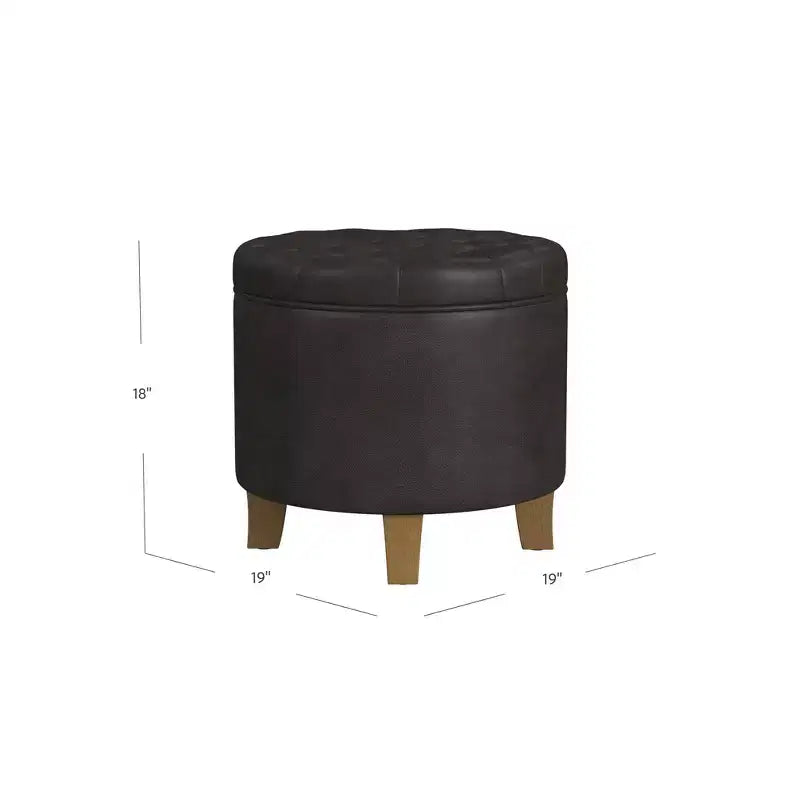 Round Tufted Storage Ottoman, Faux Leather